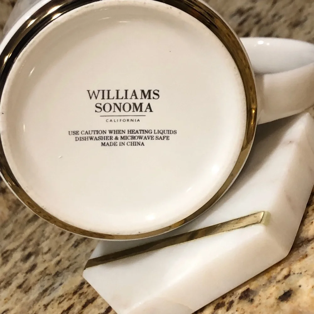 Williams Sonoma White Ceramic Mug with Gold 'J' Monogram